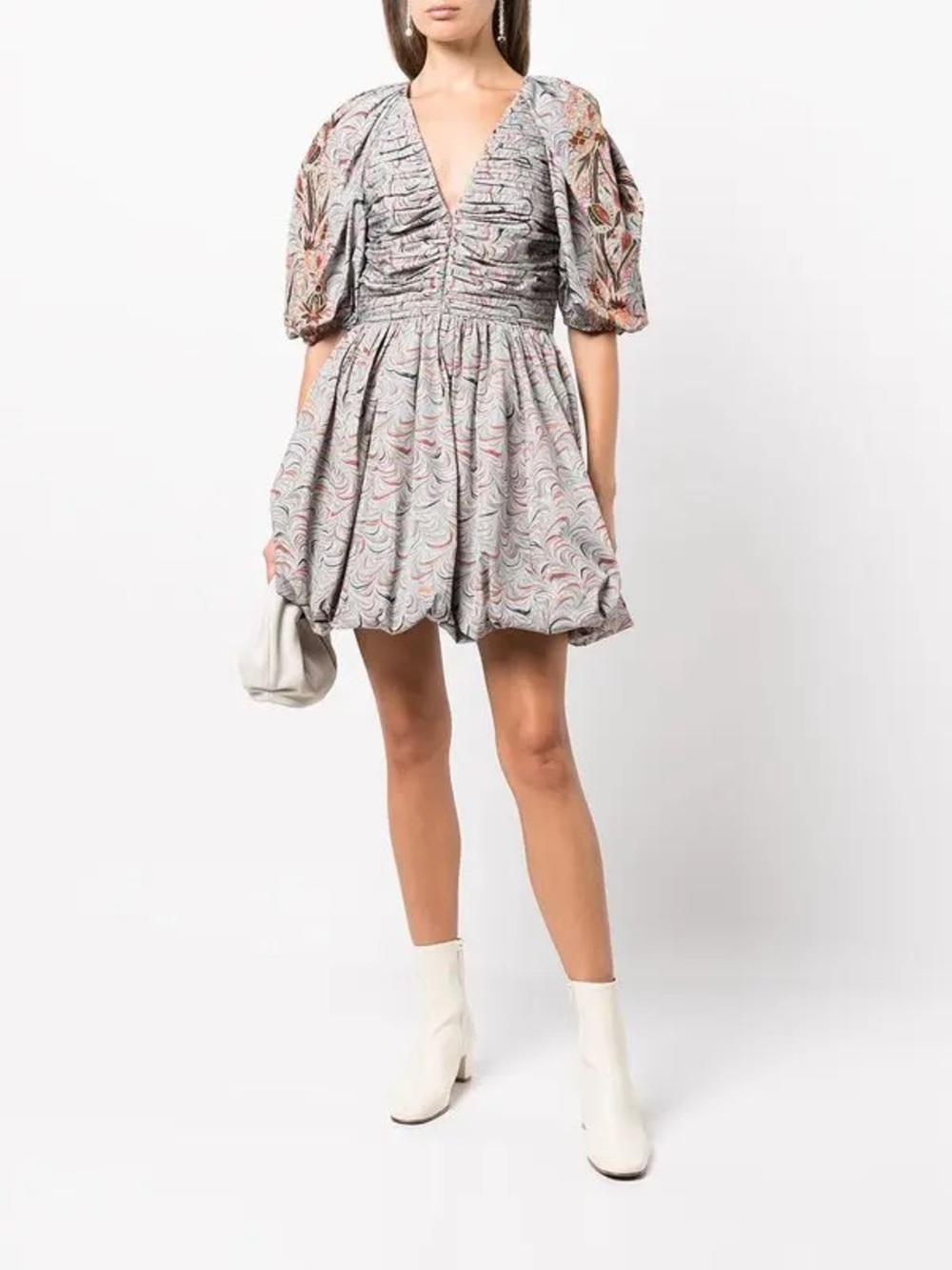 Ulla Johnson Gwen Dress Chalcedony Marble Print Puff Sleeve Mini Size 6